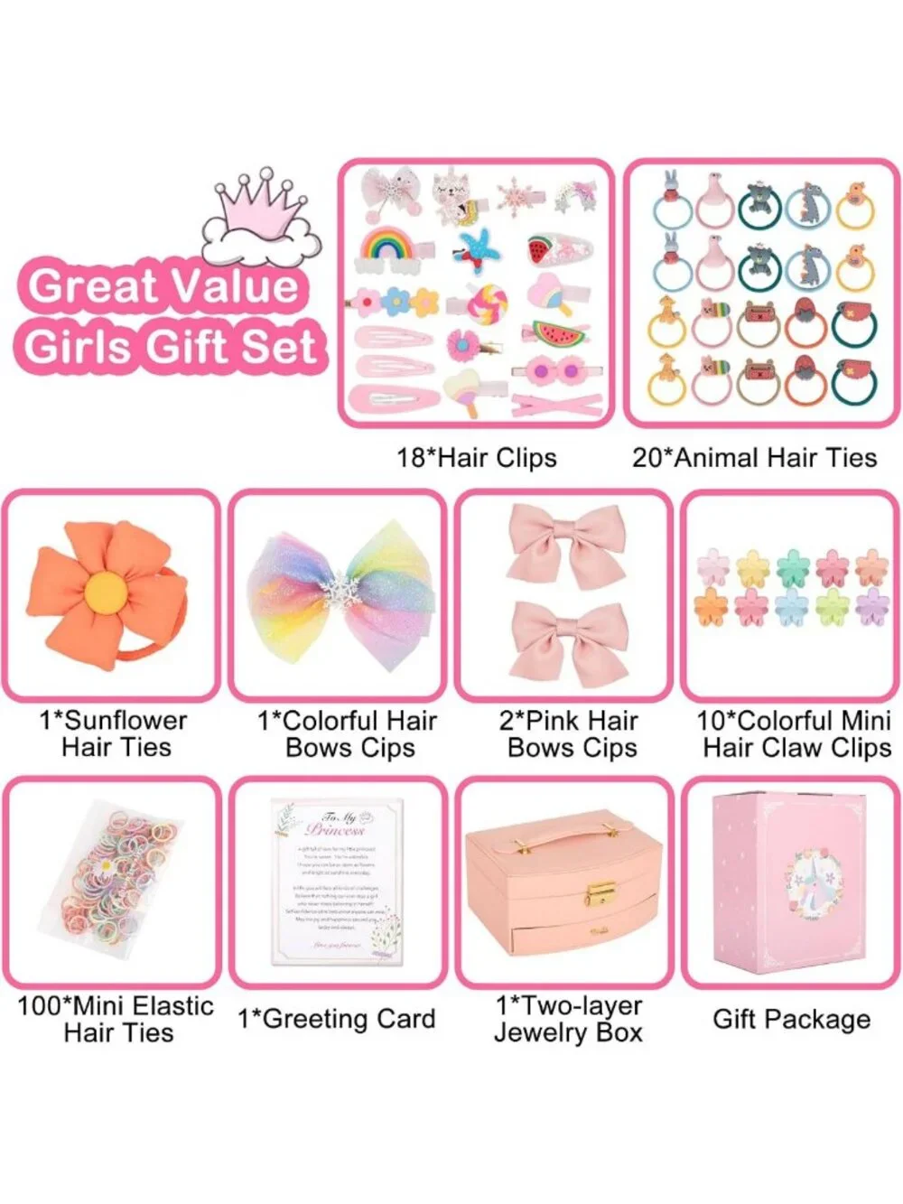 Girls' Hair Accessories Set - Clips, Barrettes, Ties & Bows - Perfect Gift for